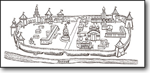 Kreml Novgorod, byggt 1044. Kreml betyder "ringmur" - Novgorod betyder "nya staden"