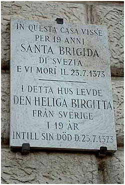 Skylt på heliga Birgittas hus i Rom