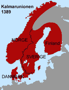 Karta över Kalmarunionen 1389